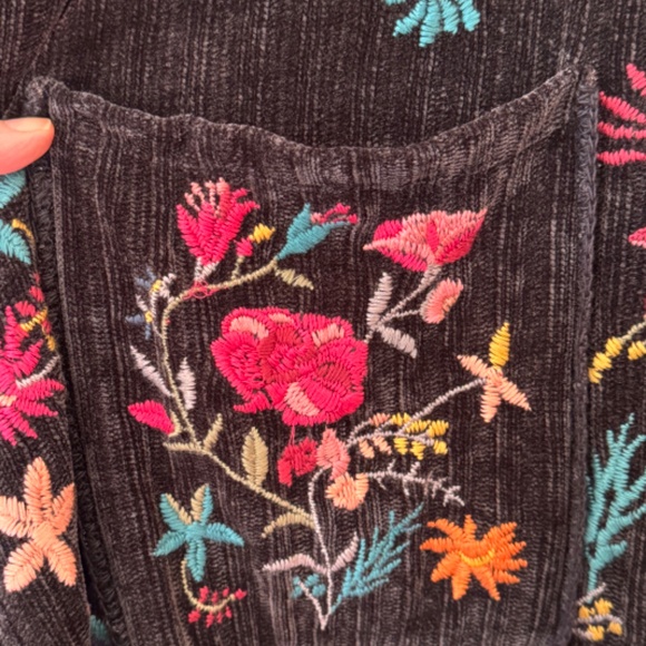 Johnny Was BIYA Leonne Wrap Cardigan Black Velour Knit Multi Color Embroidered - Picture 7 of 7